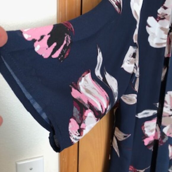 Maurices Kimono Long Shrug Jacket Semi Sheer Floral Navy Pink White 2X XXL - Picture 3 of 8